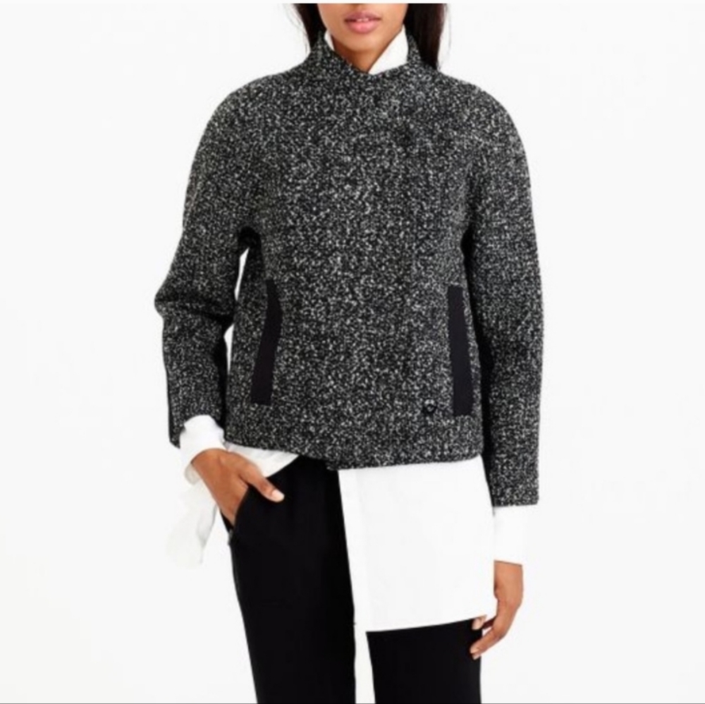 J. Crew Boucle Tweed Funnel Neck Cropped Wool-Blend Jacket Grey Marl size‎ 0 - Picture 3 of 11